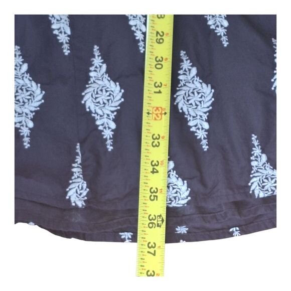 TALISMAN Gaia Dress Navy Blue 100% Cotton Lined Pockets Tie Back Embroidery  L - Picture 7 of 16